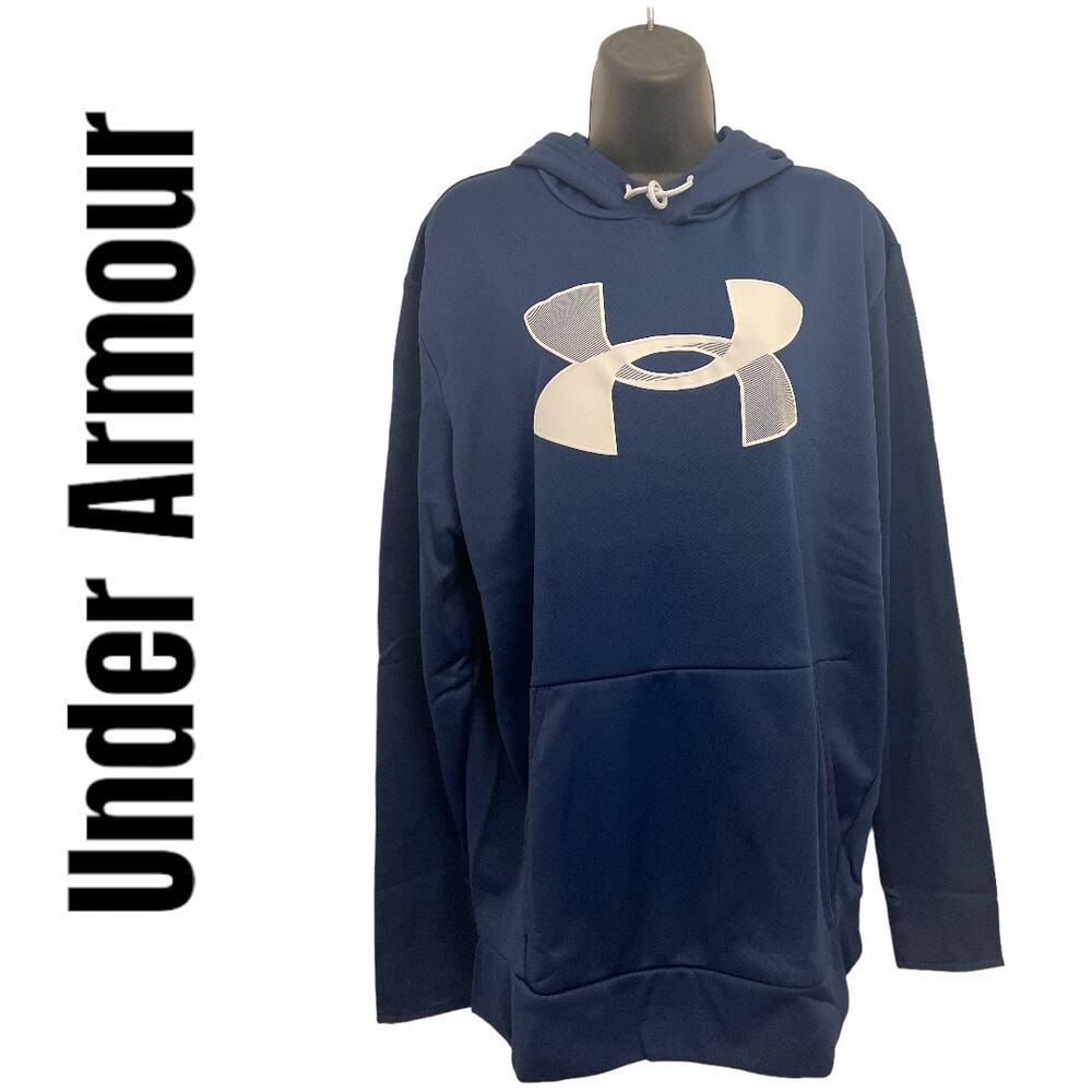 Under Armour  Logo Loose Cut Long Sleeve Pullover Blue Fleece Hoodie Men L New